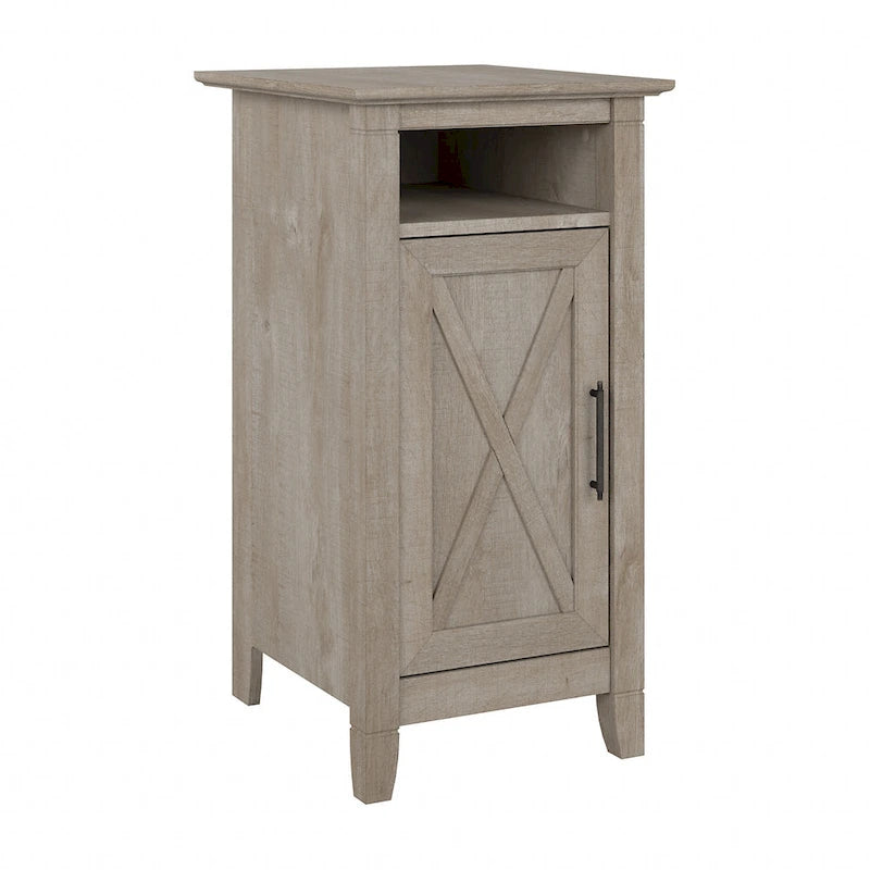 Petit meuble de rangement avec porte et motif en X – Gris délavé