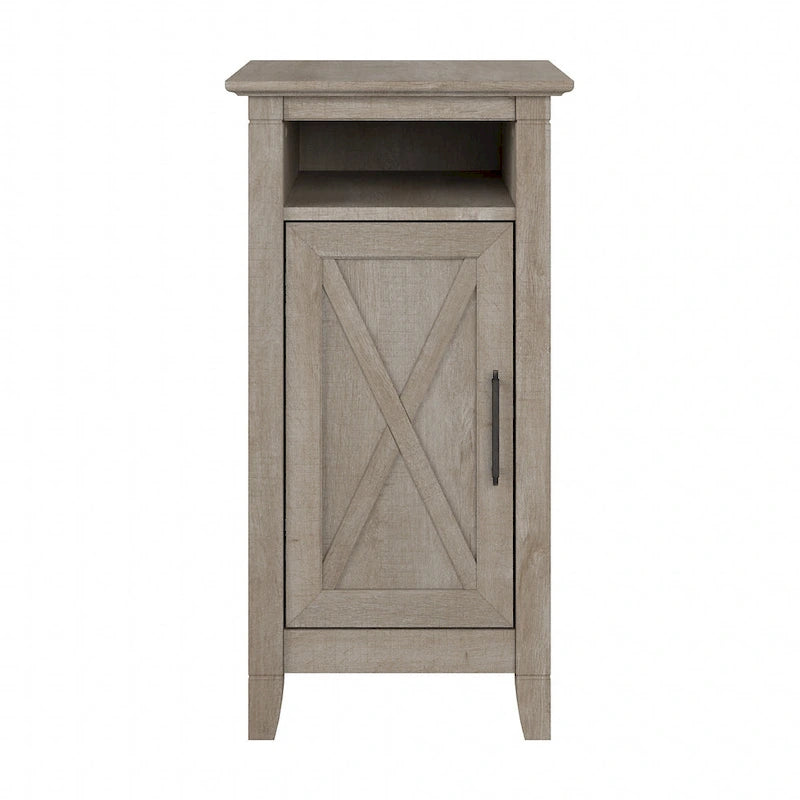 Petit meuble de rangement avec porte et motif en X – Gris délavé