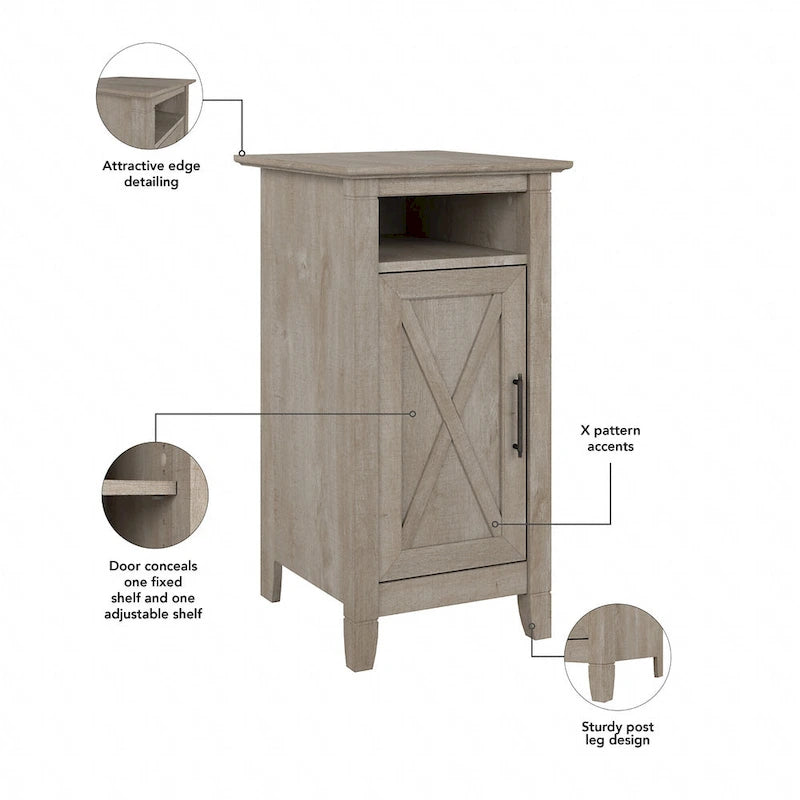 Petit meuble de rangement avec porte et motif en X – Gris délavé