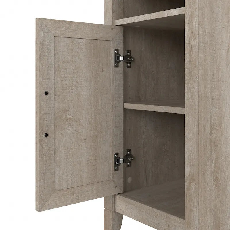 Petit meuble de rangement avec porte et motif en X – Gris délavé