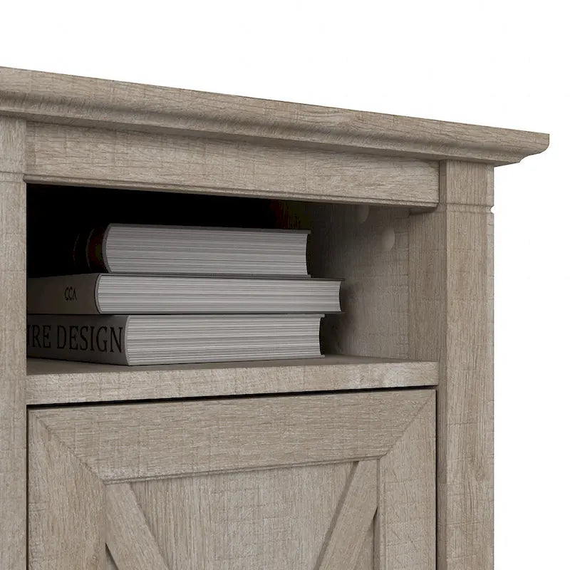Petit meuble de rangement avec porte et motif en X – Gris délavé