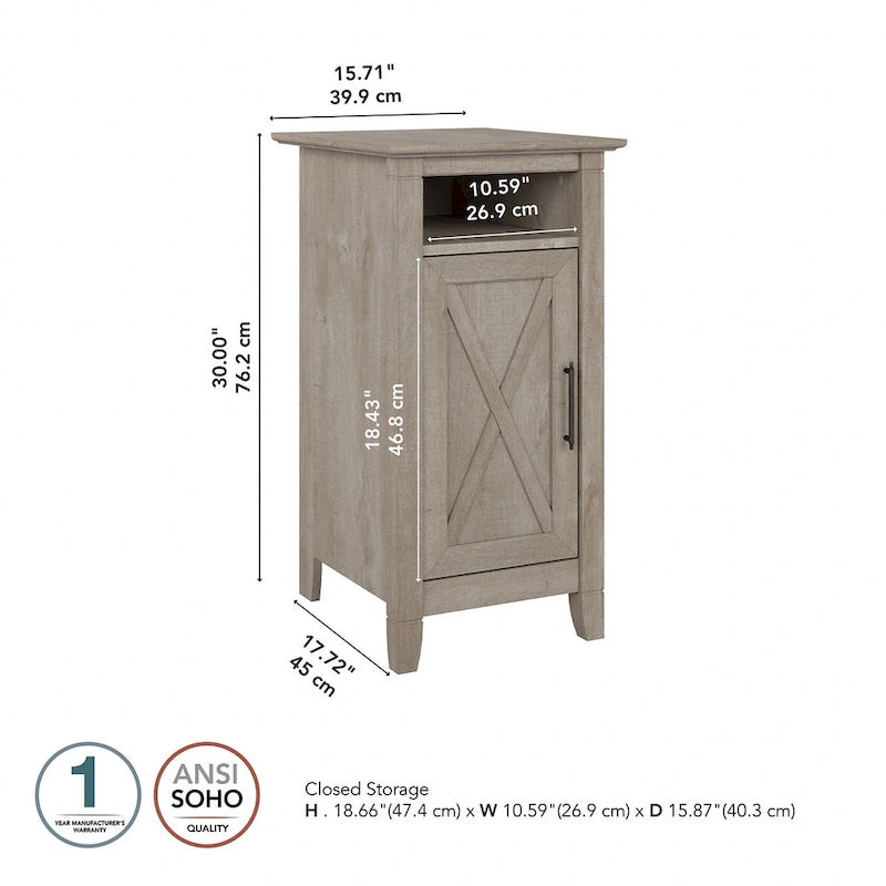 Petit meuble de rangement avec porte et motif en X – Gris délavé