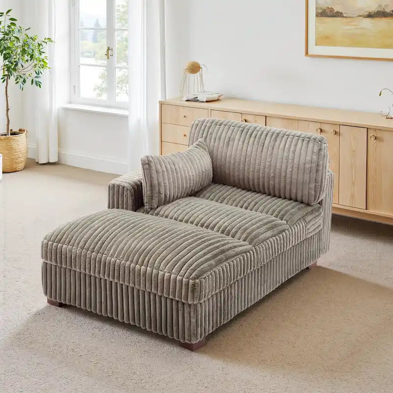 Chaise longue capitonnée avec coussin à ressorts et pieds en bois massif