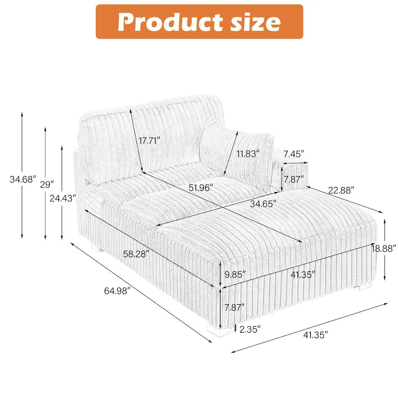 Chaise longue capitonnée avec coussin à ressorts et pieds en bois massif