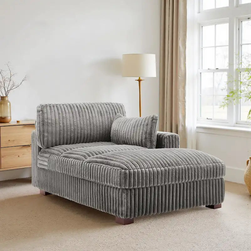 Chaise longue capitonnée avec coussin à ressorts et pieds en bois massif