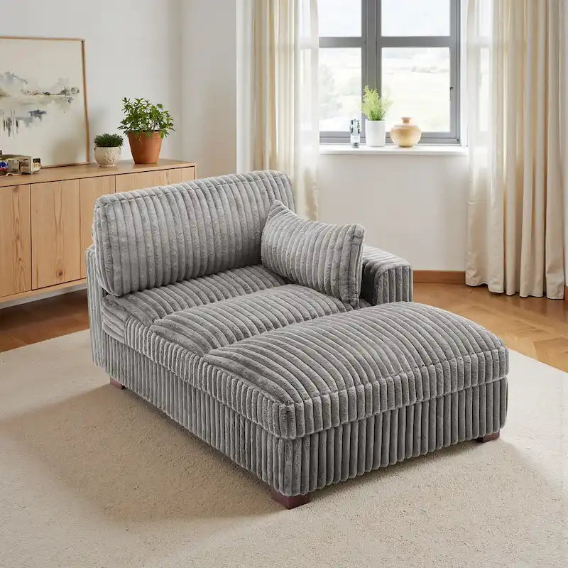 Chaise longue capitonnée avec coussin à ressorts et pieds en bois massif
