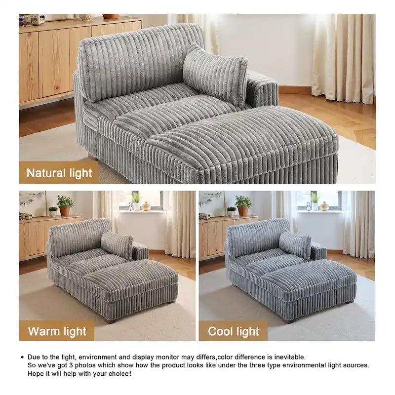 Chaise longue capitonnée avec coussin à ressorts et pieds en bois massif