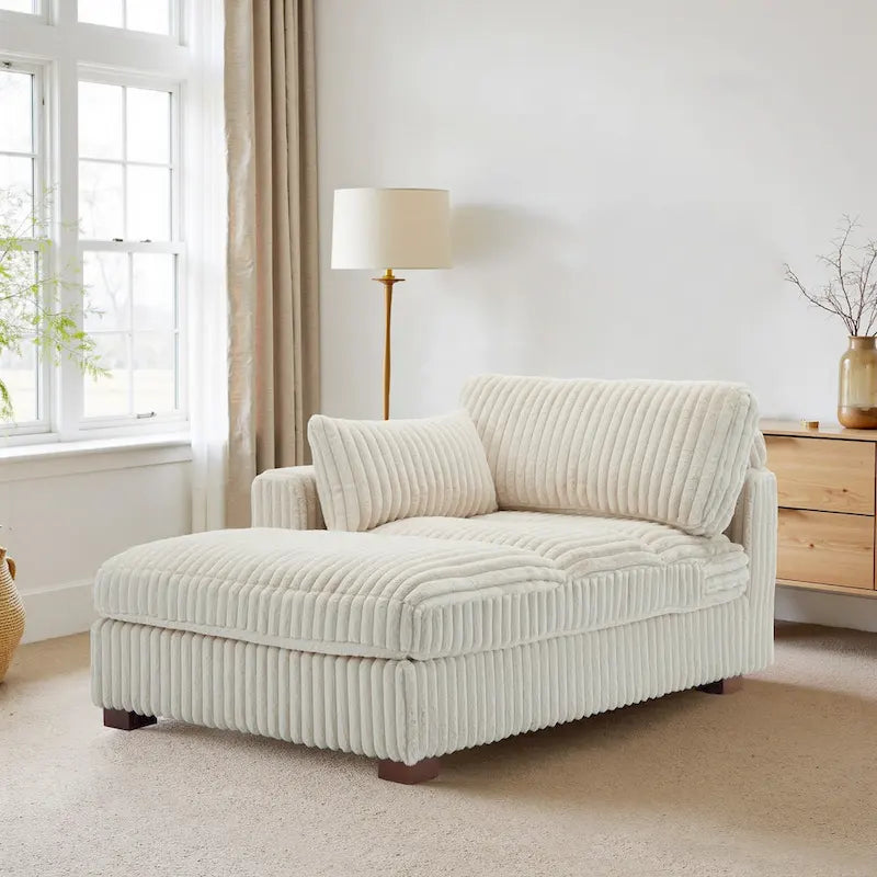 Chaise longue capitonnée avec coussin à ressorts et pieds en bois massif
