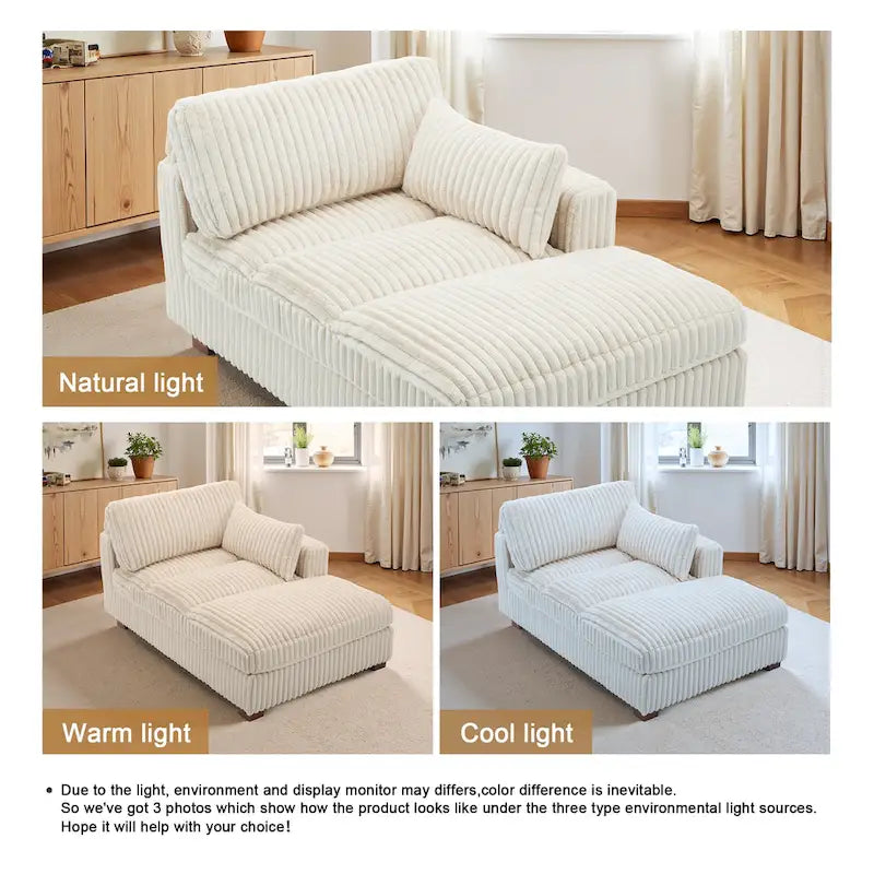 Chaise longue capitonnée avec coussin à ressorts et pieds en bois massif