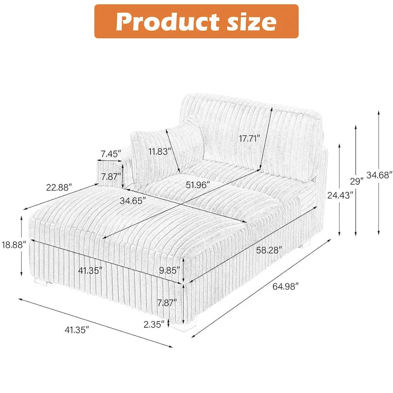 Chaise longue capitonnée avec coussin à ressorts et pieds en bois massif