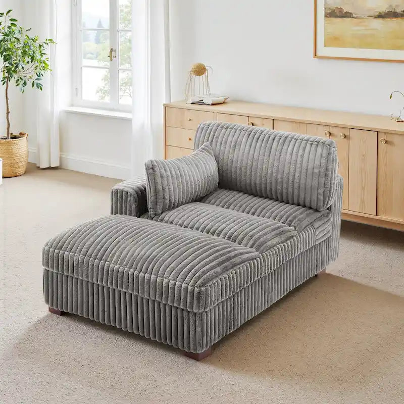 Chaise longue capitonnée avec coussin à ressorts et pieds en bois massif