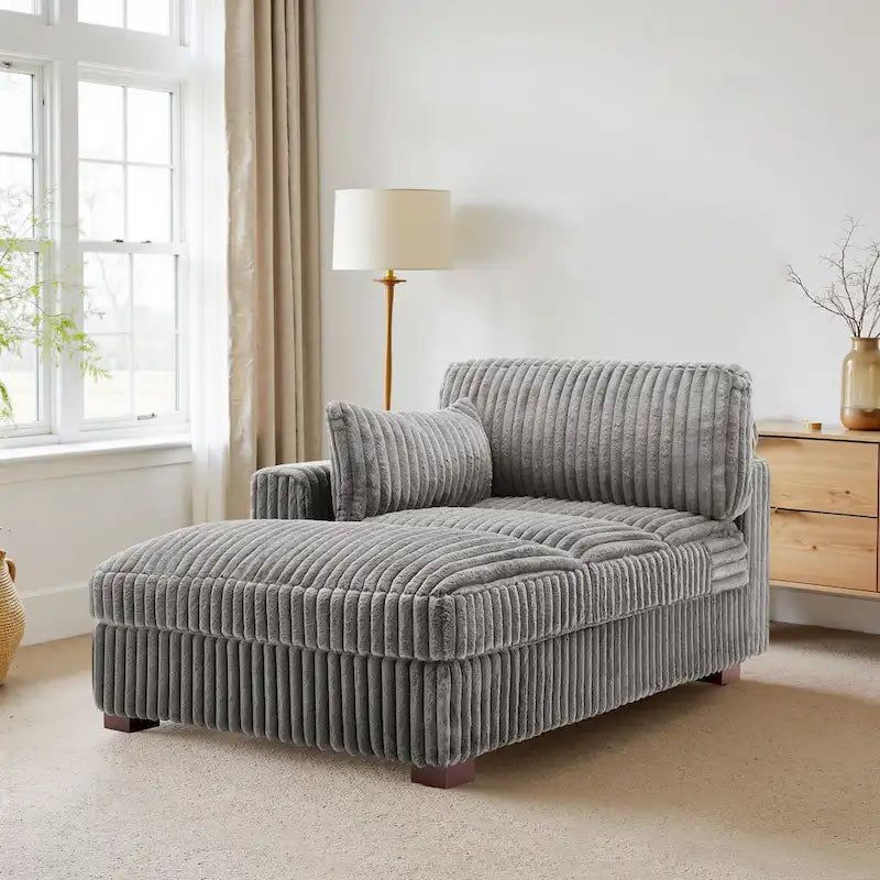 Chaise longue capitonnée avec coussin à ressorts et pieds en bois massif