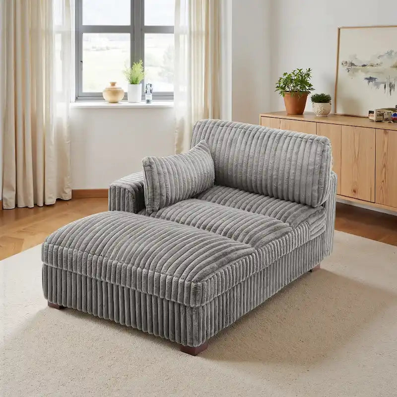 Chaise longue capitonnée avec coussin à ressorts et pieds en bois massif