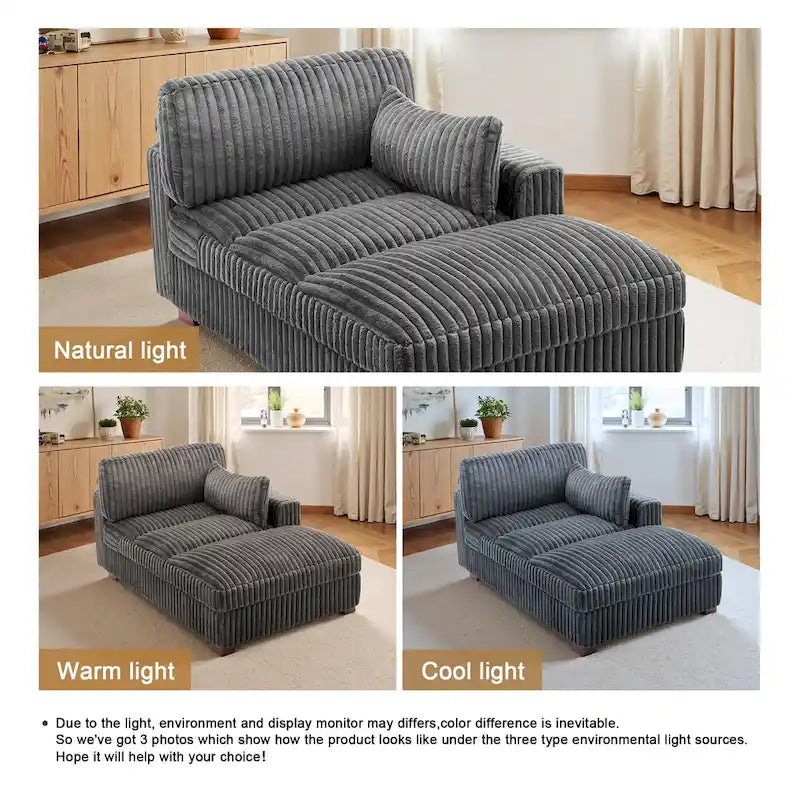 Chaise longue capitonnée avec coussin à ressorts et pieds en bois massif