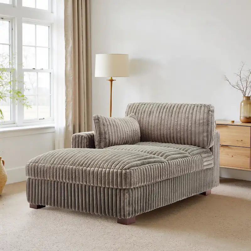 Chaise longue capitonnée avec coussin à ressorts et pieds en bois massif