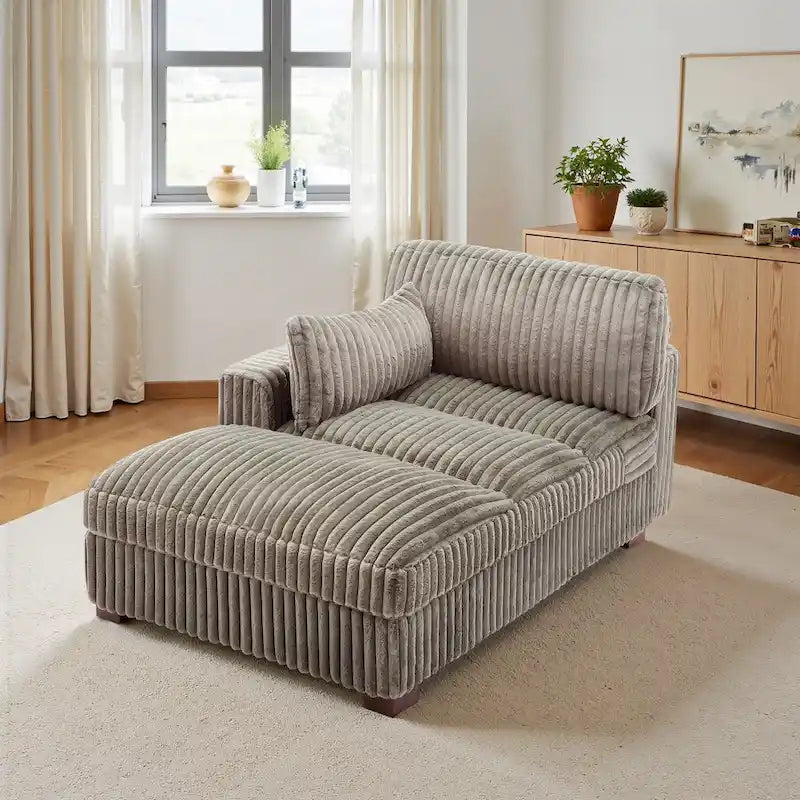 Chaise longue capitonnée avec coussin à ressorts et pieds en bois massif