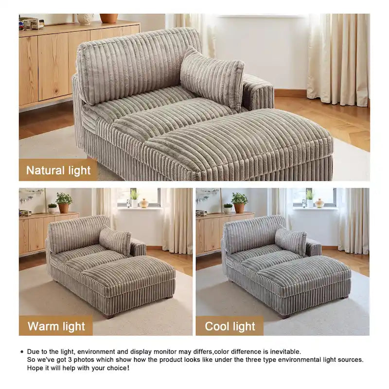Chaise longue capitonnée avec coussin à ressorts et pieds en bois massif