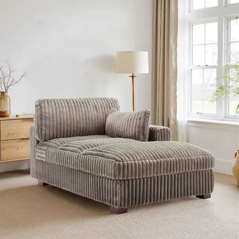 Chaise longue capitonnée avec coussin à ressorts et pieds en bois massif
