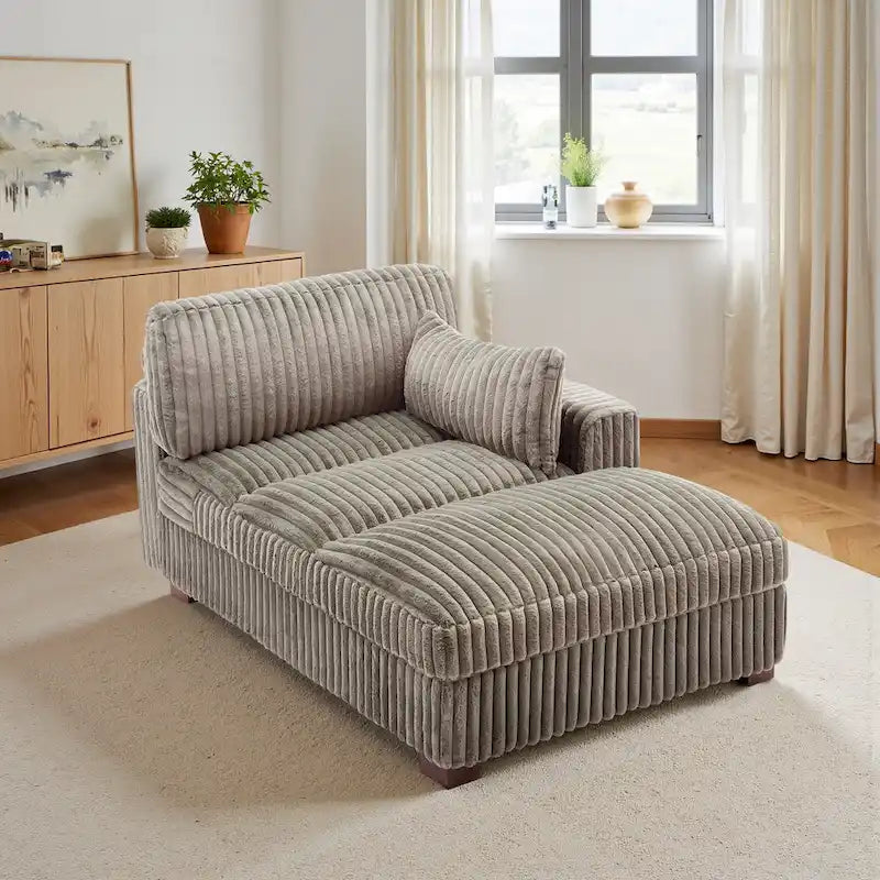 Chaise longue capitonnée avec coussin à ressorts et pieds en bois massif