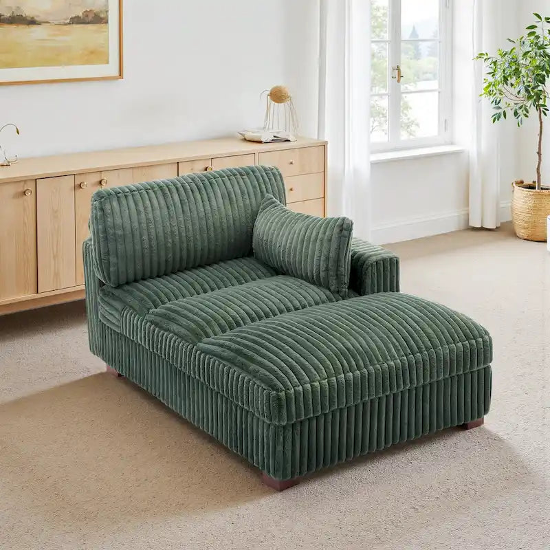 Chaise longue capitonnée avec coussin à ressorts et pieds en bois massif