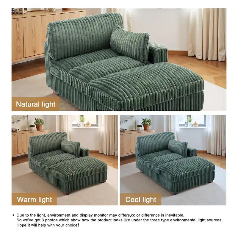 Chaise longue capitonnée avec coussin à ressorts et pieds en bois massif