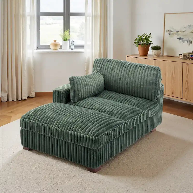 Chaise longue capitonnée avec coussin à ressorts et pieds en bois massif