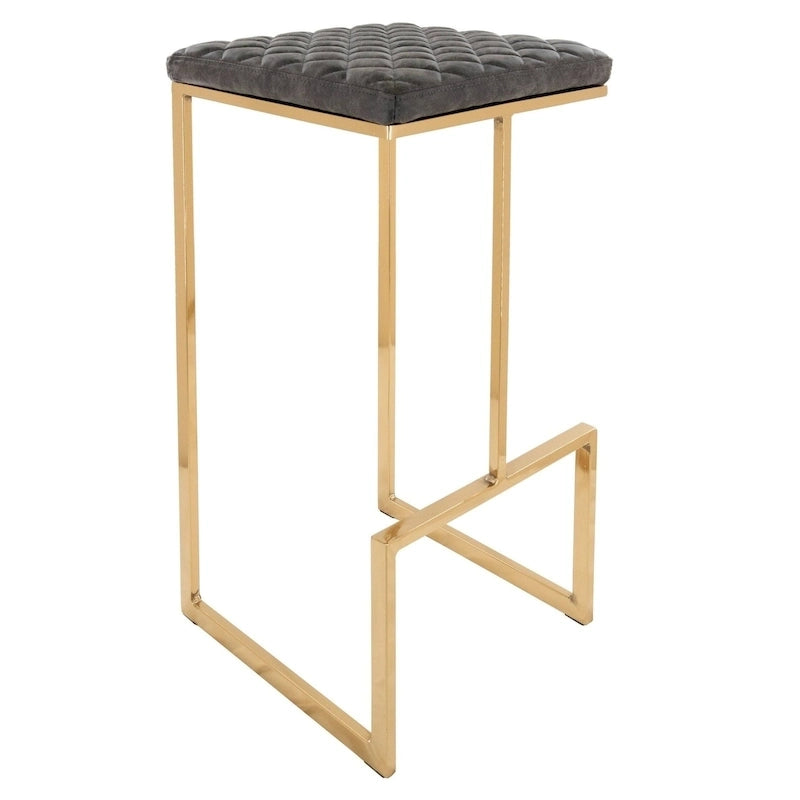 Tabouret de bar en cuir matelassé avec piètement luge en métal doré et repose-pieds – Tabouret de comptoir moderne, aucun assemblage requis