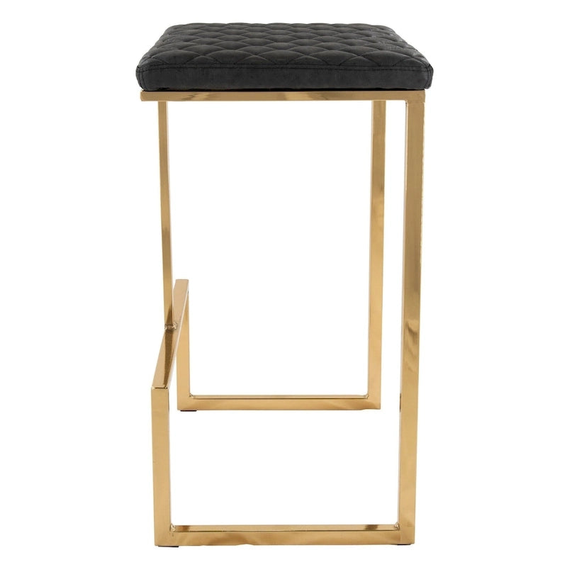 Tabouret de bar en cuir matelassé avec piètement luge en métal doré et repose-pieds – Tabouret de comptoir moderne, aucun assemblage requis