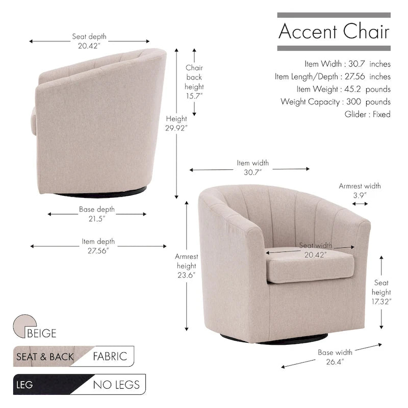 Fauteuil d'appoint pivotant avec coussin amovible