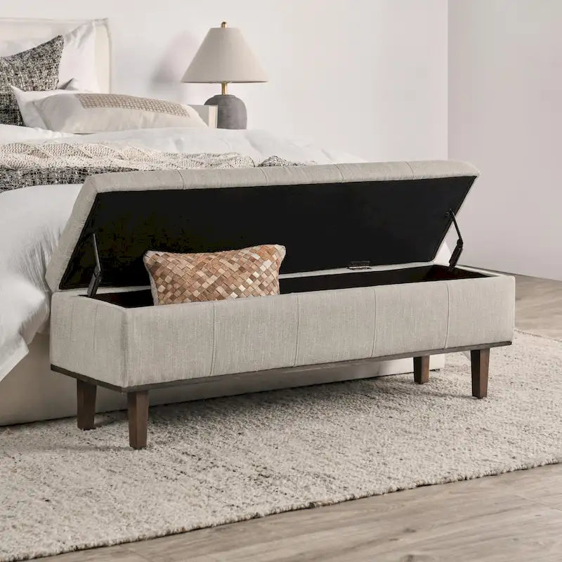 Banc de rangement capitonné de 54 pouces avec cadre en bois - Beige clair