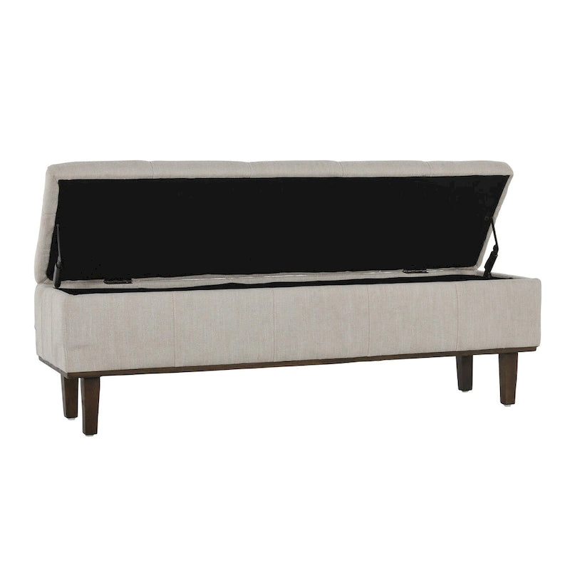 Banc de rangement capitonné de 54 pouces avec cadre en bois - Beige clair