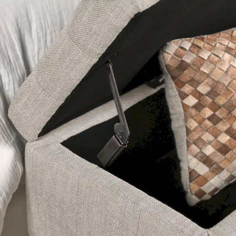 Banc de rangement capitonné de 54 pouces avec cadre en bois - Beige clair