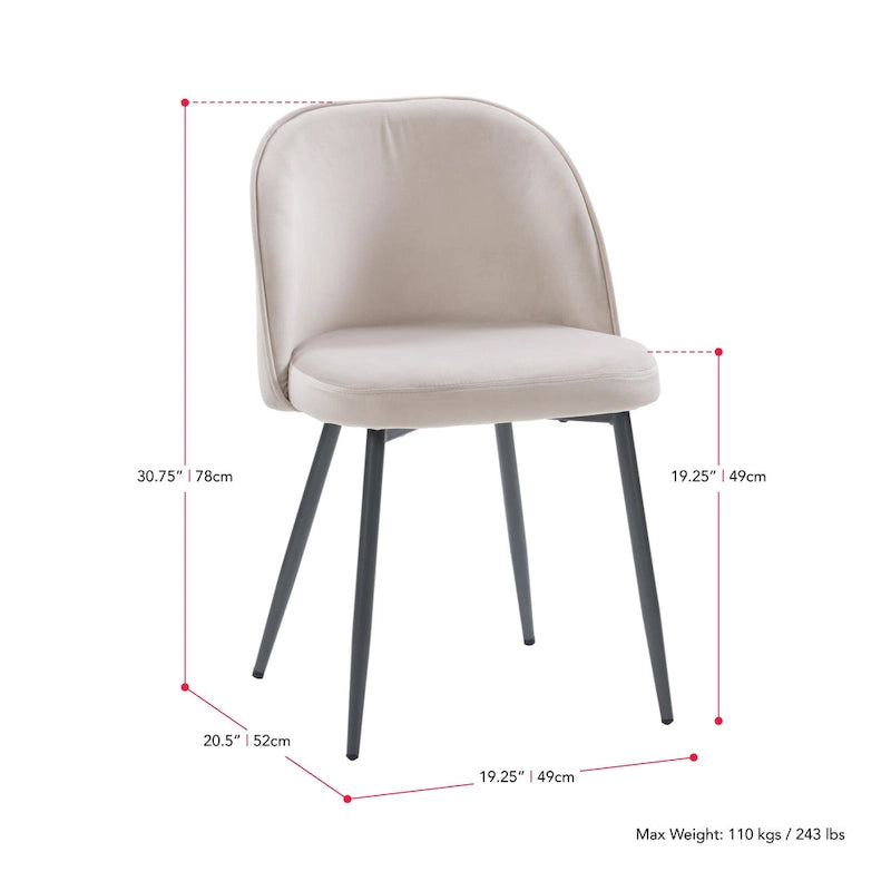Chaise de salle à manger en velours avec pieds en métal