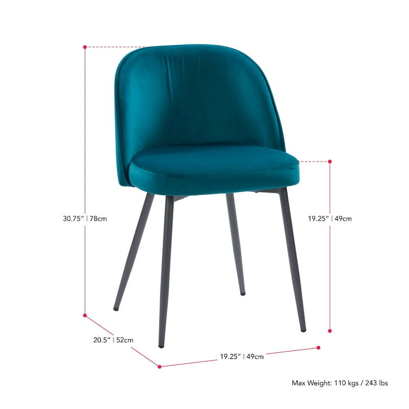 Chaise de salle à manger en velours avec pieds en métal