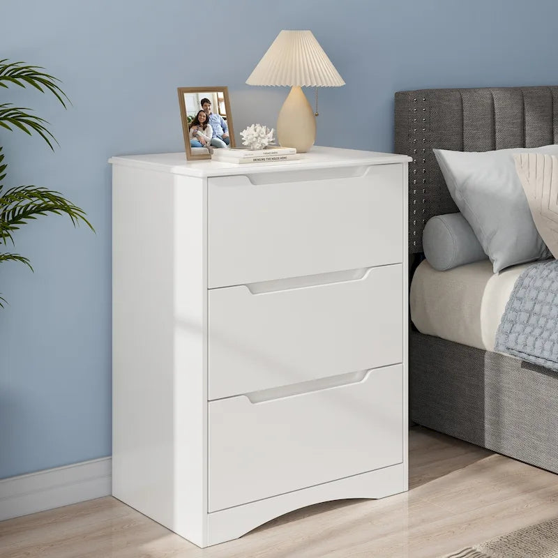 Commode de rangement à 3 tiroirs avec glissières métalliques - Blanc
