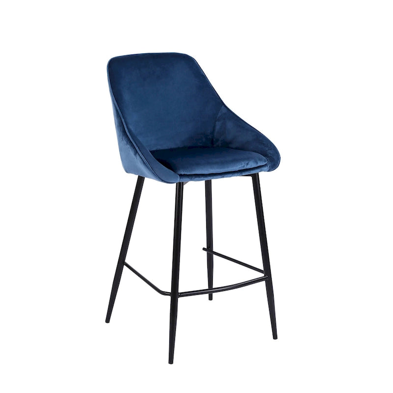 Tabouret de bar en velours avec dossier bas et accoudoirs – Pieds en fer résistants à la rouille avec repose-pieds