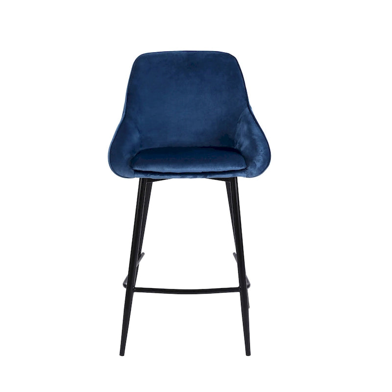 Tabouret de bar en velours avec dossier bas et accoudoirs – Pieds en fer résistants à la rouille avec repose-pieds