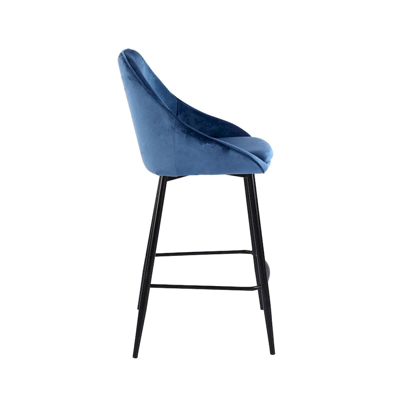 Tabouret de bar en velours avec dossier bas et accoudoirs – Pieds en fer résistants à la rouille avec repose-pieds