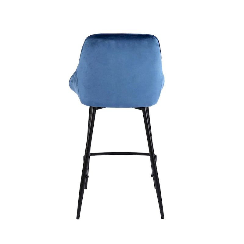 Tabouret de bar en velours avec dossier bas et accoudoirs – Pieds en fer résistants à la rouille avec repose-pieds