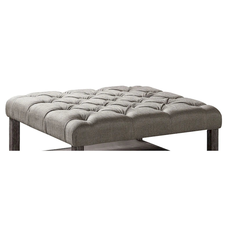 Ottoman carré en tissu touffeté avec étagère ouverte - Gris