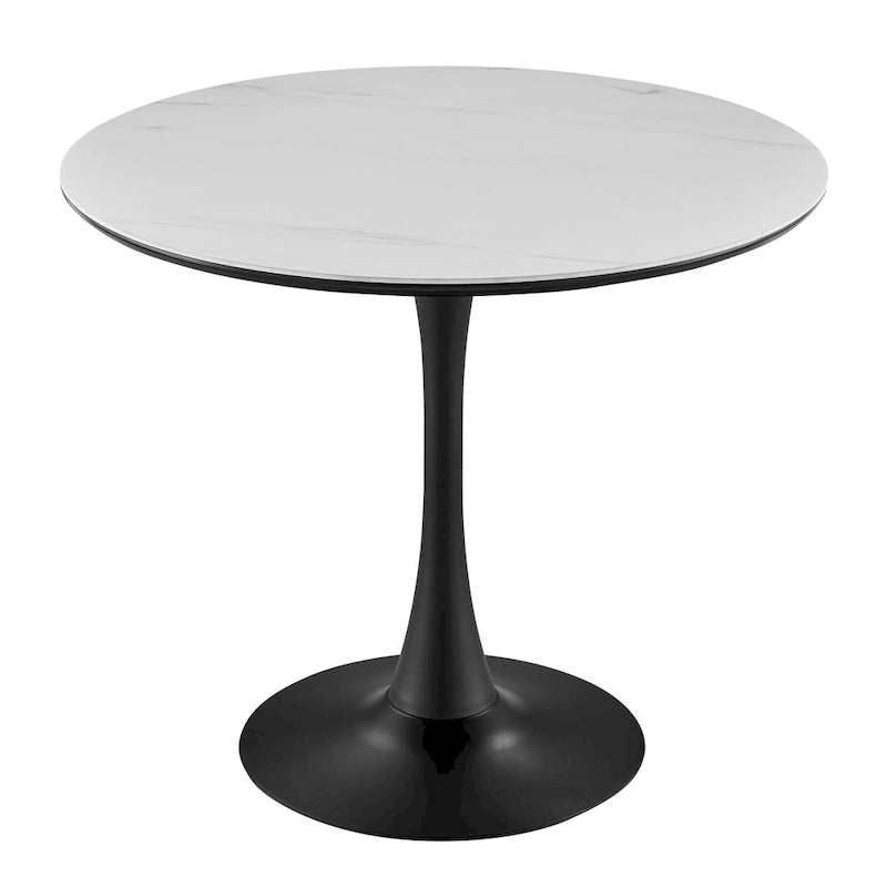 Table à manger ronde style milieu de siècle – Plateau en marbre céramique ou en placage de chêne avec pied central