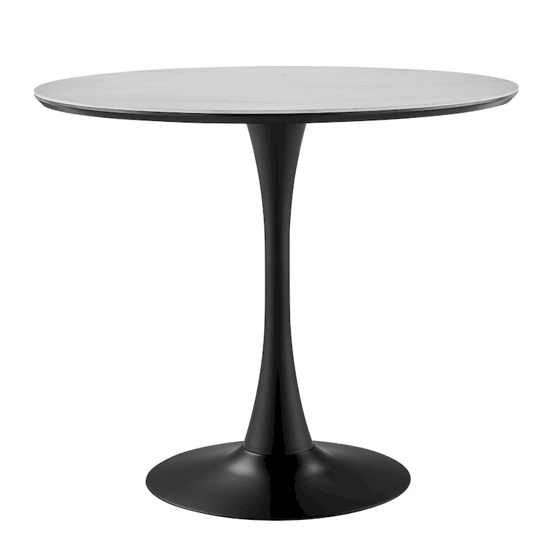 Table à manger ronde style milieu de siècle – Plateau en marbre céramique ou en placage de chêne avec pied central