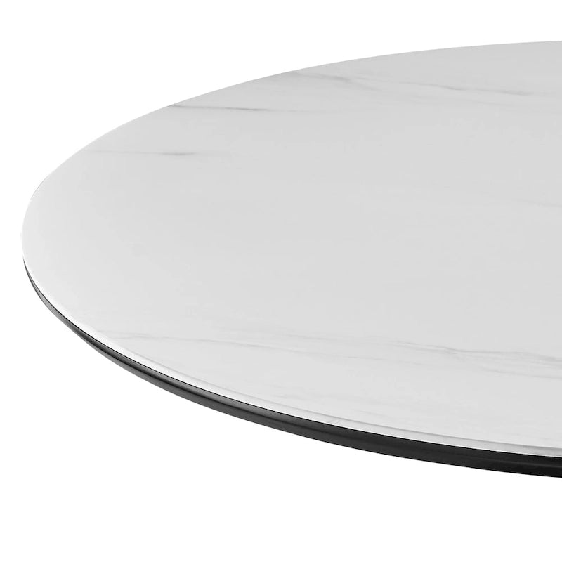 Table à manger ronde style milieu de siècle – Plateau en marbre céramique ou en placage de chêne avec pied central