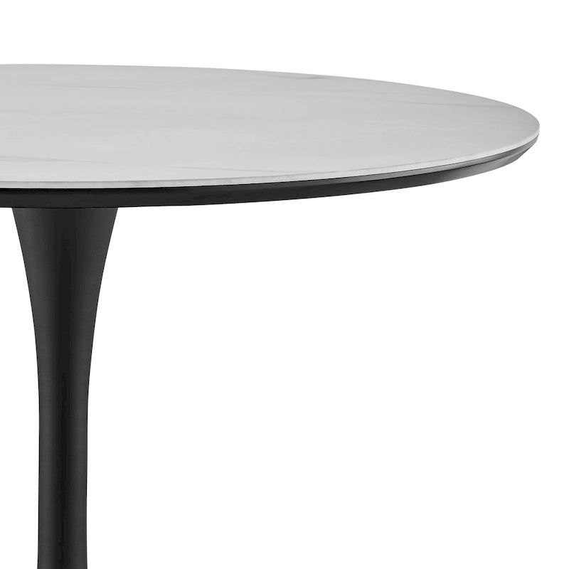 Table à manger ronde style milieu de siècle – Plateau en marbre céramique ou en placage de chêne avec pied central
