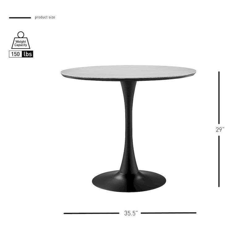 Table à manger ronde style milieu de siècle – Plateau en marbre céramique ou en placage de chêne avec pied central