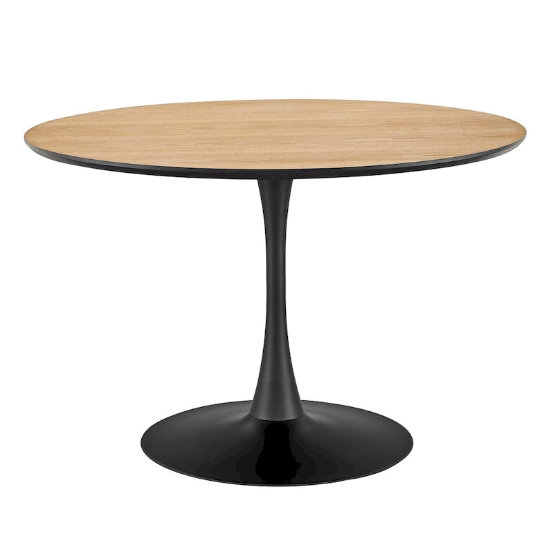 Table à manger ronde style milieu de siècle – Plateau en marbre céramique ou en placage de chêne avec pied central