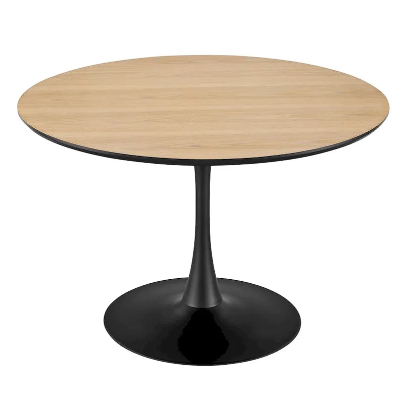 Table à manger ronde style milieu de siècle – Plateau en marbre céramique ou en placage de chêne avec pied central