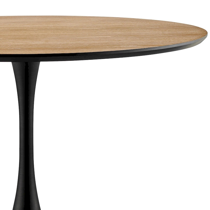 Table à manger ronde style milieu de siècle – Plateau en marbre céramique ou en placage de chêne avec pied central