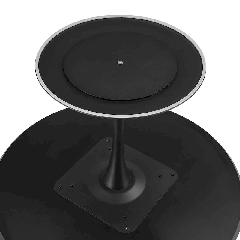 Table à manger ronde style milieu de siècle – Plateau en marbre céramique ou en placage de chêne avec pied central