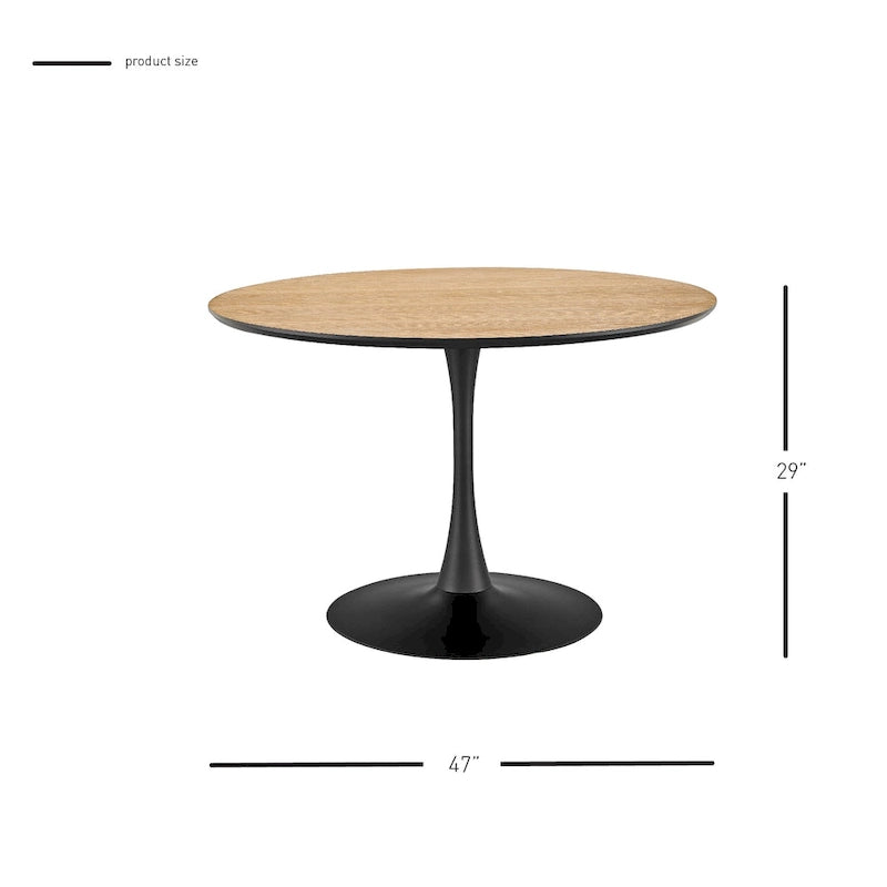 Table à manger ronde style milieu de siècle – Plateau en marbre céramique ou en placage de chêne avec pied central